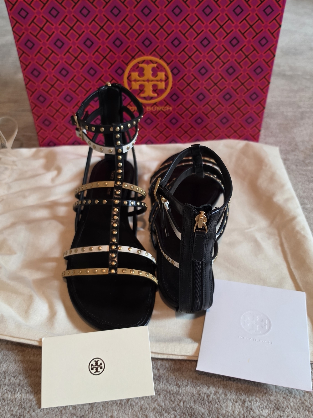 Tory Burch Black Leather Studded Gladiator Sandals